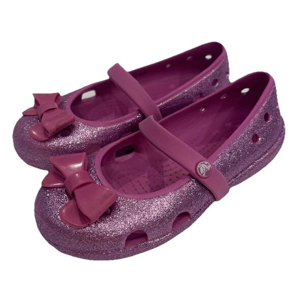 CROCS Other - Crocs Keeley Girls Size 12 Candy Hot Pink Bling Bow Mary Jane Shoes Flat
